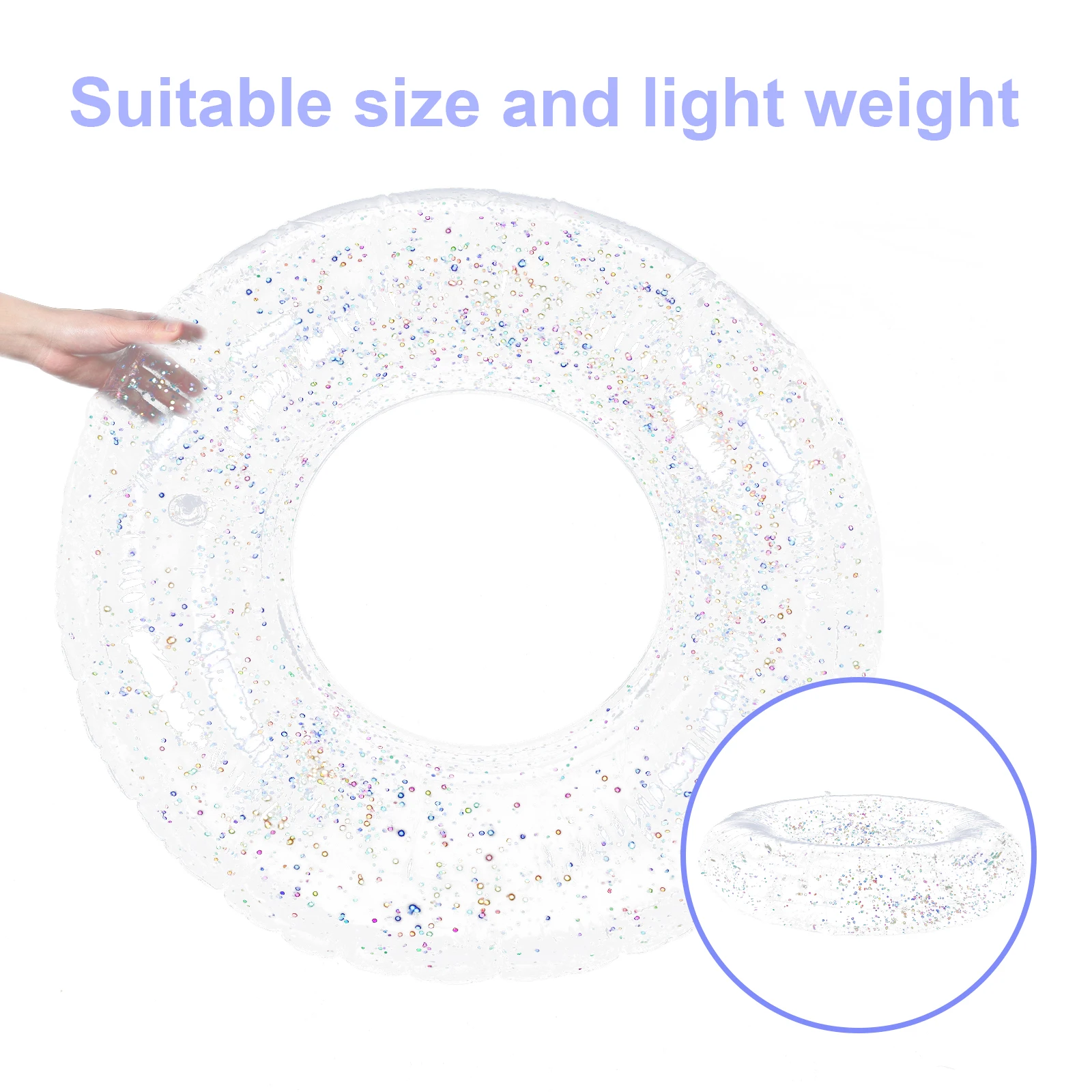 

Inflatable Glitter Swim Ring Transparent Glitter Tube Pool Floating Ring for Adults and Toddlers Inflatable Tube