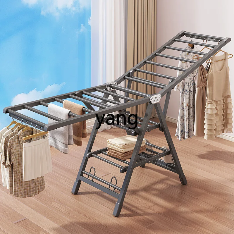 Lmm folding clothes drying rack balcony household indoor floor drying rack cool clothes hanging rod