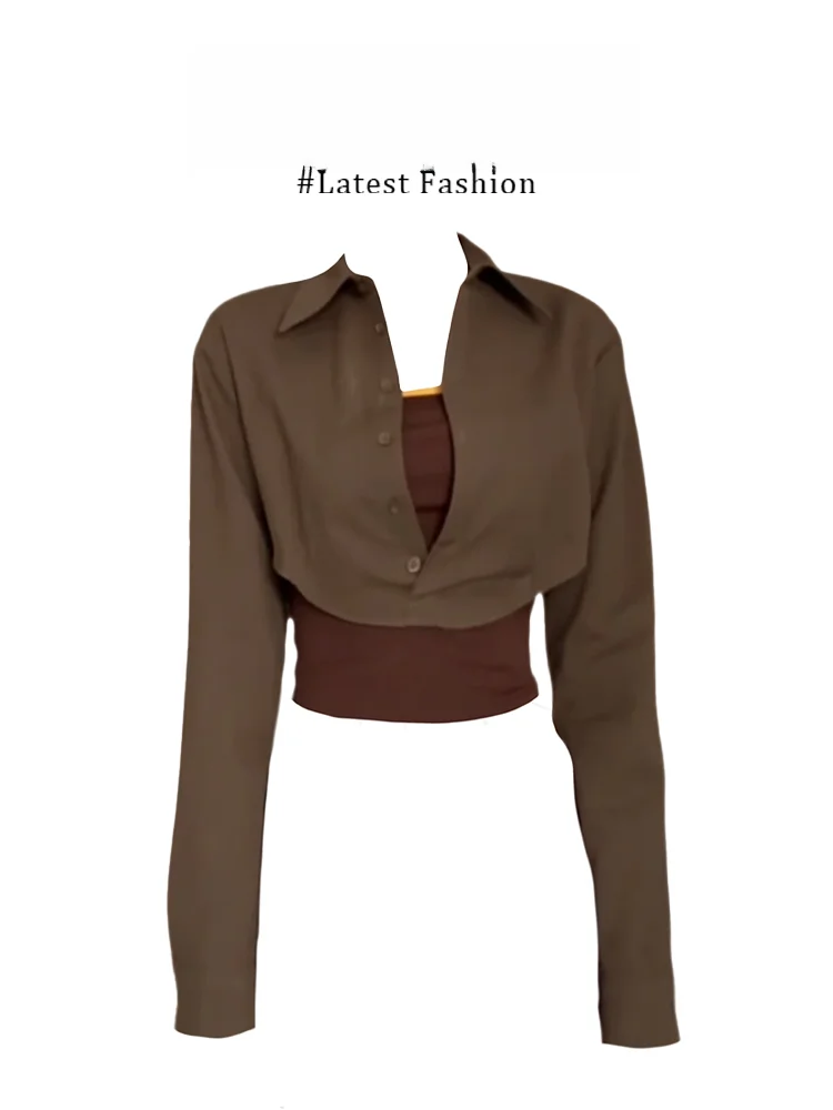 

Parkyeon Summer New Pure Desire Spicy Girl Color Block Tube Top Shirt Unique Design Sense Fake Two-Piece Upper Body