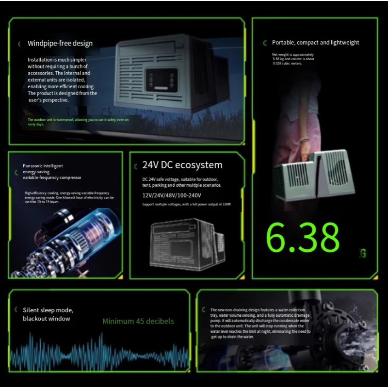 Portable Parking Air Conditioner, Hanging Window Split, Outdoor Camping Tent Mobile Air Conditioner