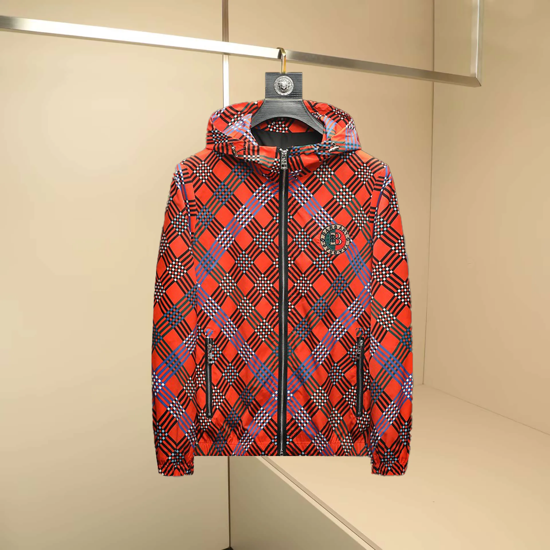 

Faionable клетчатая куртка с капюшоном, повседневное универсальное осеннее новое мужское пальто с принтом, ветрозащитное полиэстеровое пальто на молнии