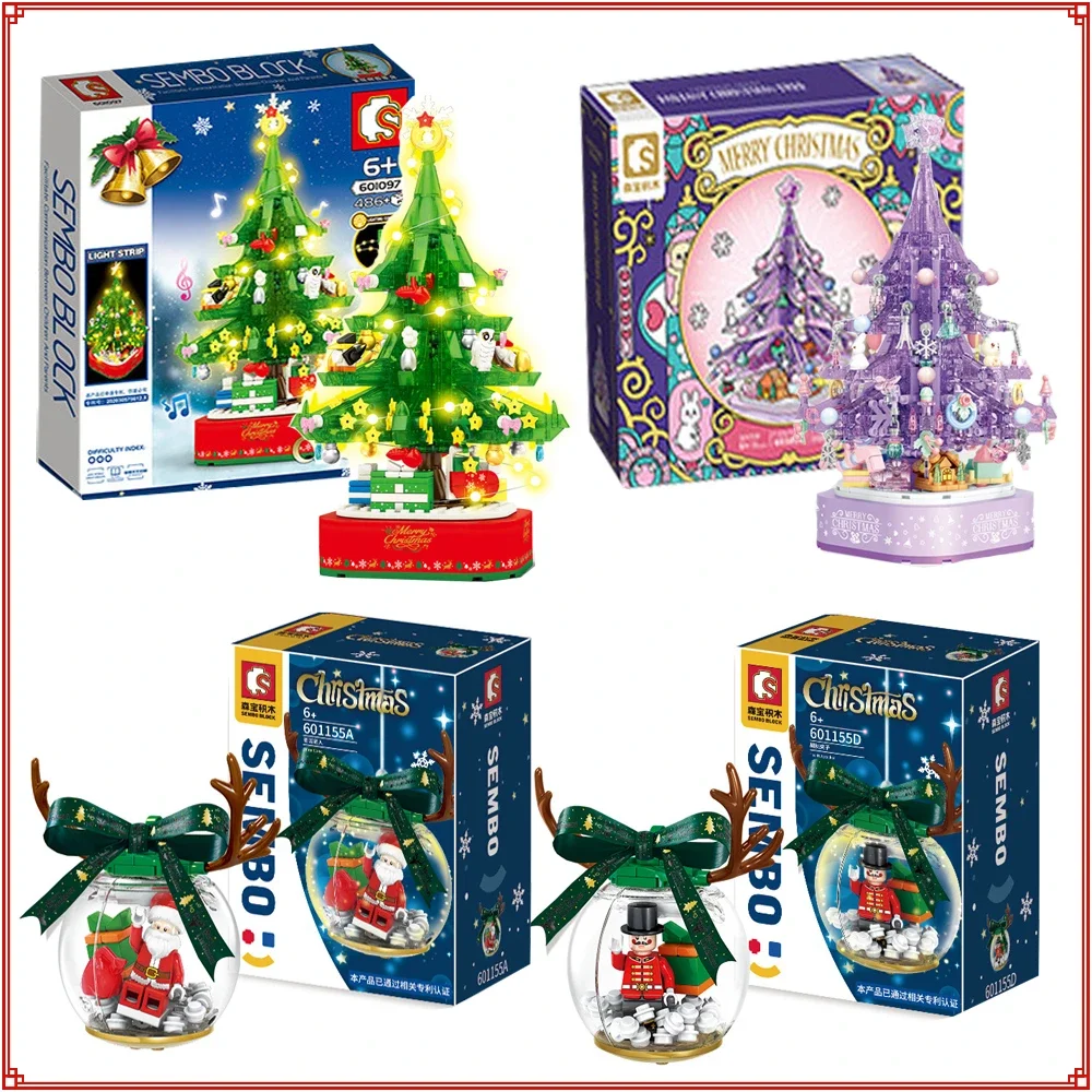 Christmas Tree Building Blocks Fantastic Rotating Lights Music Festive Atmosphere Puzzle Assembly Toy Creative Ornament Kid Gift