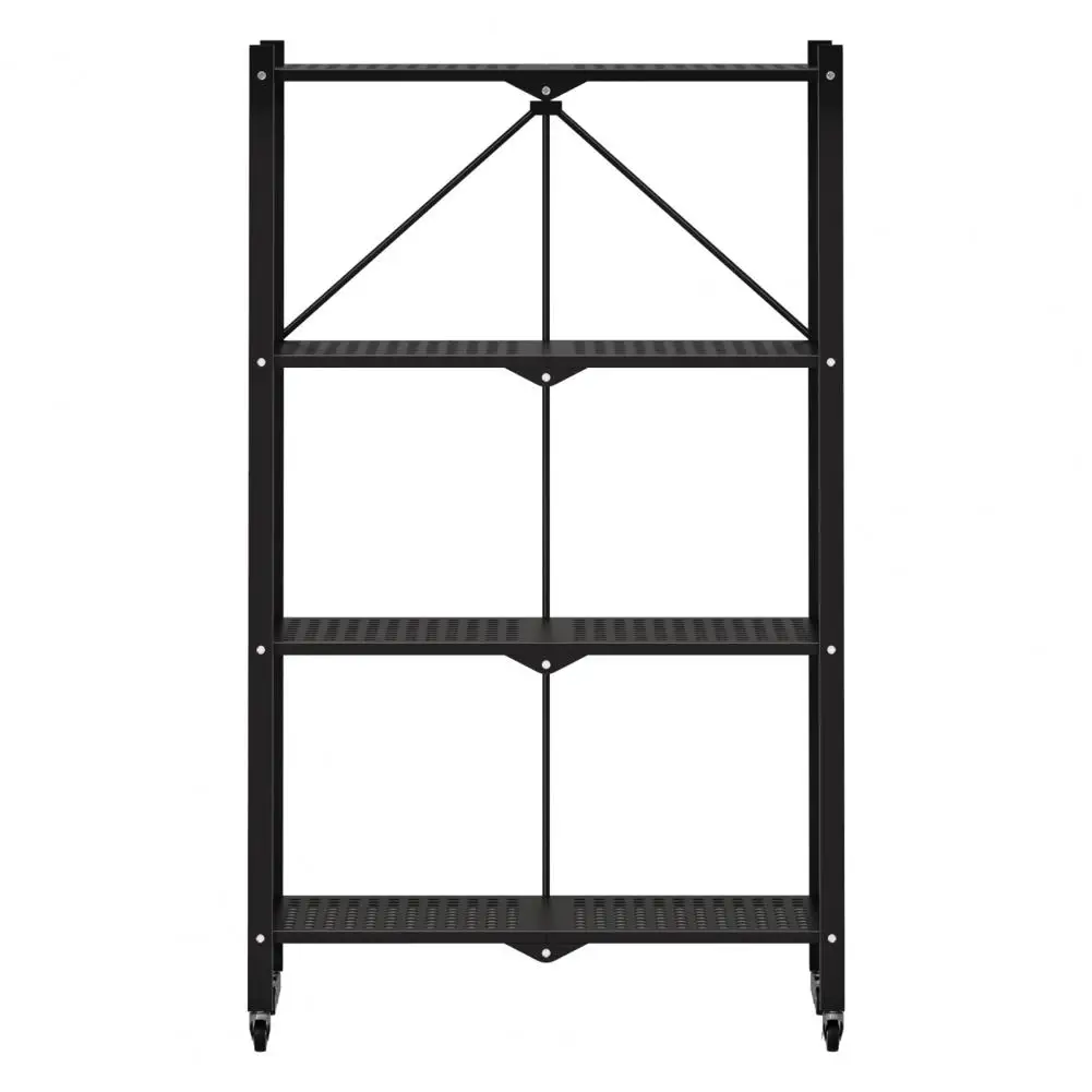 

3/4/5 Tiers Foldable Storage Shelves, Expandable Folding Bookshelf with Wheels, Collapsible Adjustable Storage Rack Metal Shelve