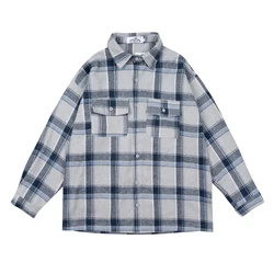 Y2k Vintage Patchwork Baggy Checkered Shirts Unisex Streetwear Casual Plaid Camisas Ropa Hombre Oversized Long Sleeve Blouses