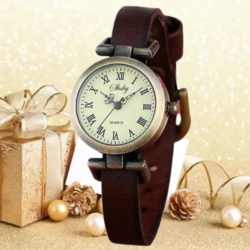 Imagen 1 del producto Shsby nueva moda, superventas, reloj de cuero de bronce antiguo para mujer, reloj Vintage ROMA, relojes de vestir para mujer
