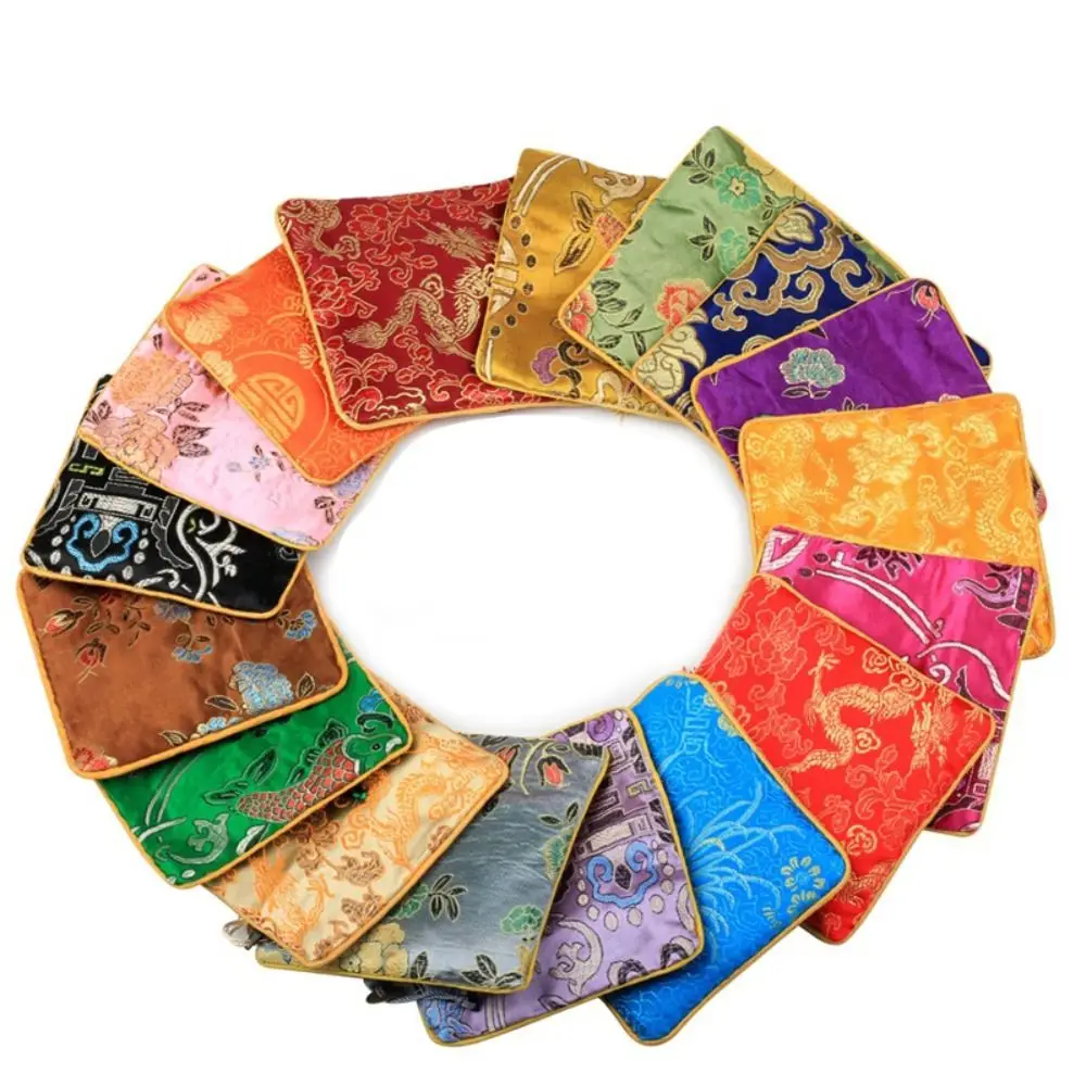 

Tassel Mini Embroidery Canvas Coin Purse Copper Cash Pendant Dragon Flower Jewelry Packing Bag Card Holder Square