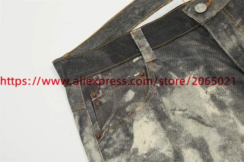 Retro Speckled Mineral Color Misperception Effect Dyed and Printed Low Waist Wide Leg Jeans Men Women Joggers Trousers