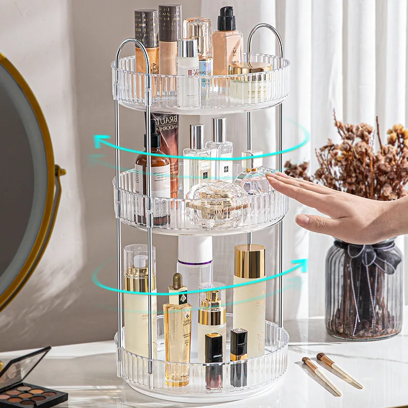 2/3 Layers Light Luxury Makeup Organizer 360ยฐ Rotating Desktop Cosmetic Storage Shelf Skincare Rack Bathroom Accessories