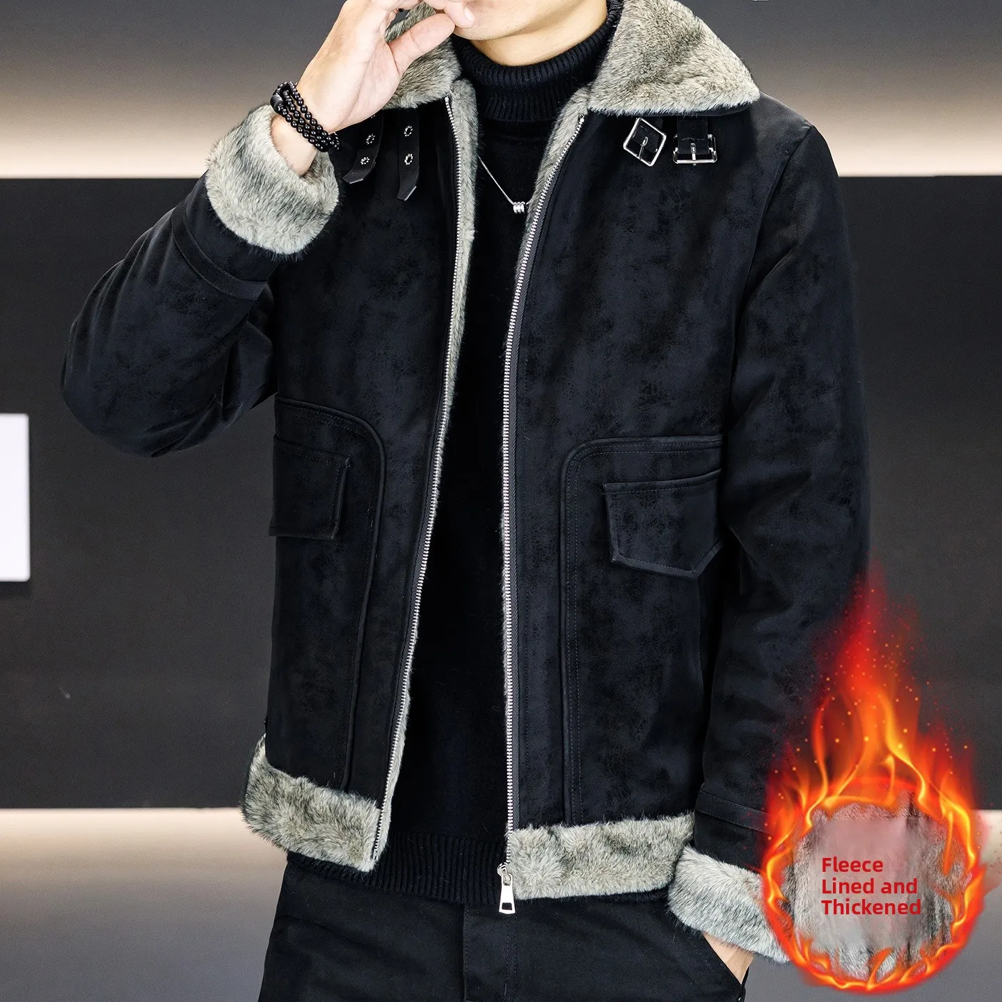 

Men's Fce Lined Thiened Winter Jaet High Quali Cotton Coat Warmth Outerwear Faionable Urban Sle Long Sve Zipp...