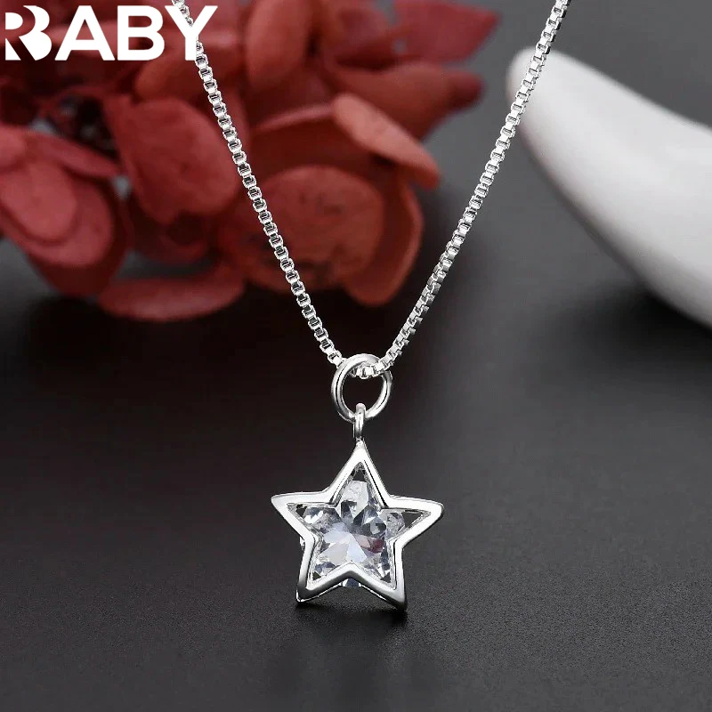 New korean fashion 925 Sterling Silver pretty Shining Crystal Star necklace for Women Party Wedding accessories Jewelry gifts