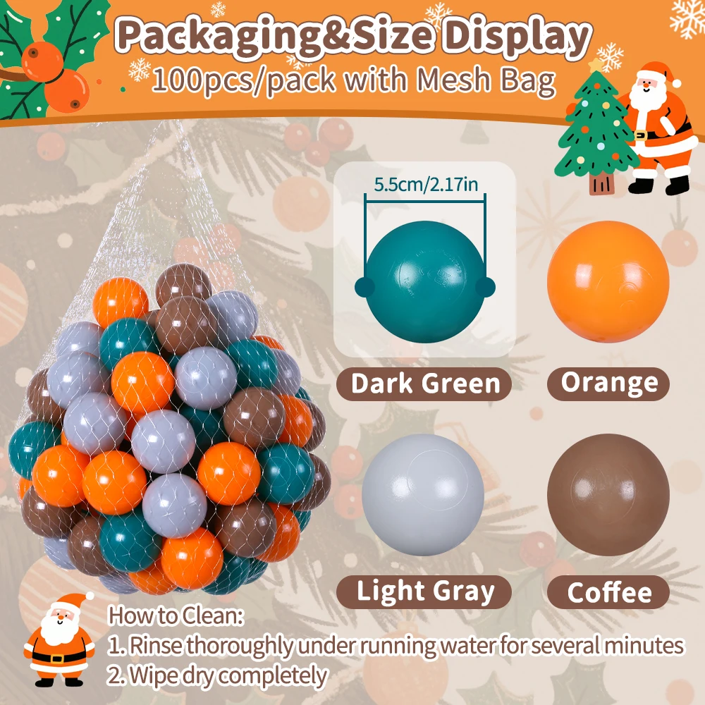 ลูกบอลพลาสติกปลอดสารพิษ ขนาด 5.5 ซม. จำนวน 100 ลูก สำหรับเด็กเล่นในบ่อบอล ตกแต่งงานปาร์ตี้คริสต์มาส ตกแต่งบ้าน