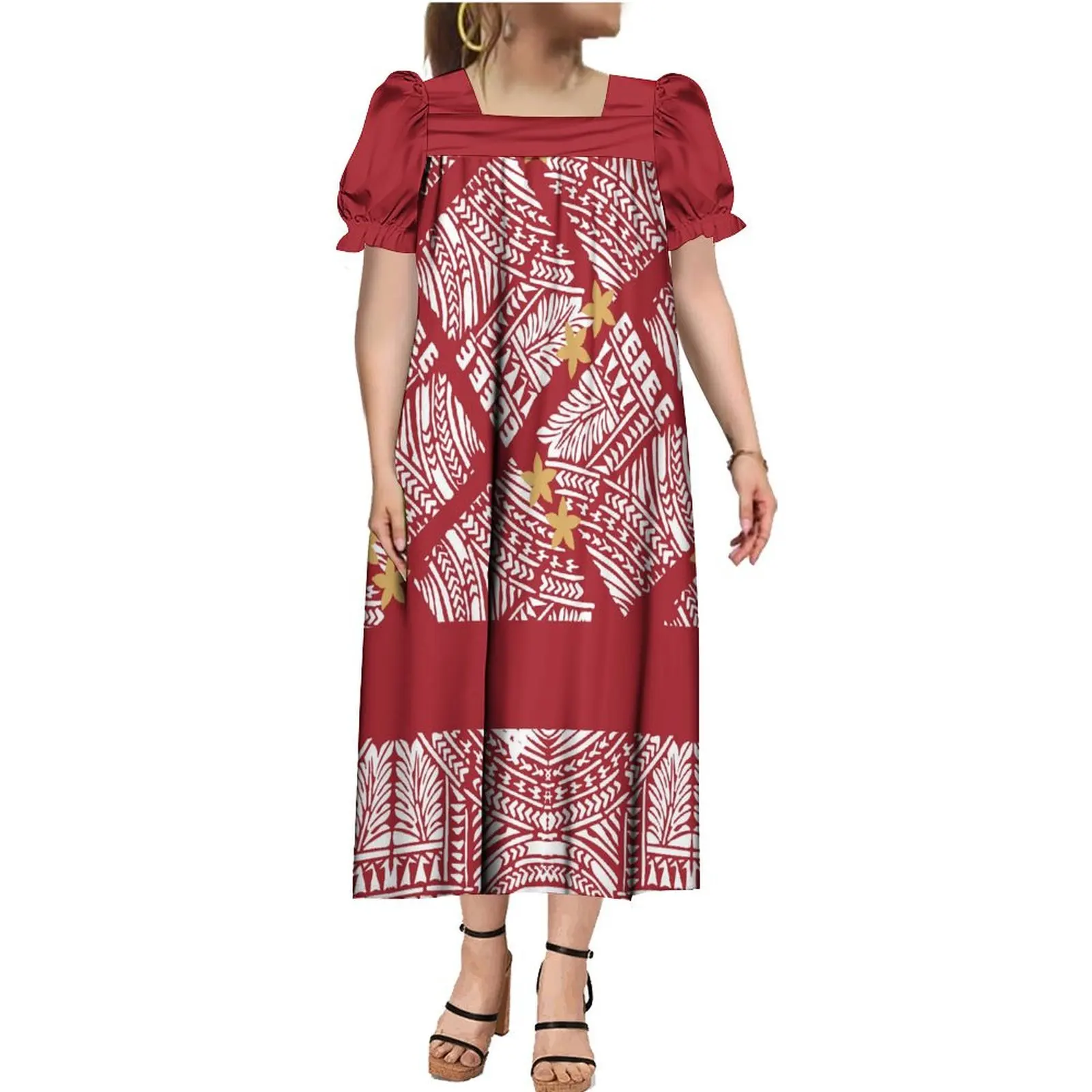 

Polynesia Summer Women's Clothing MUMU Long Dress Casual Loose Fitting Dress Short Sleeved Women's Dress Custom