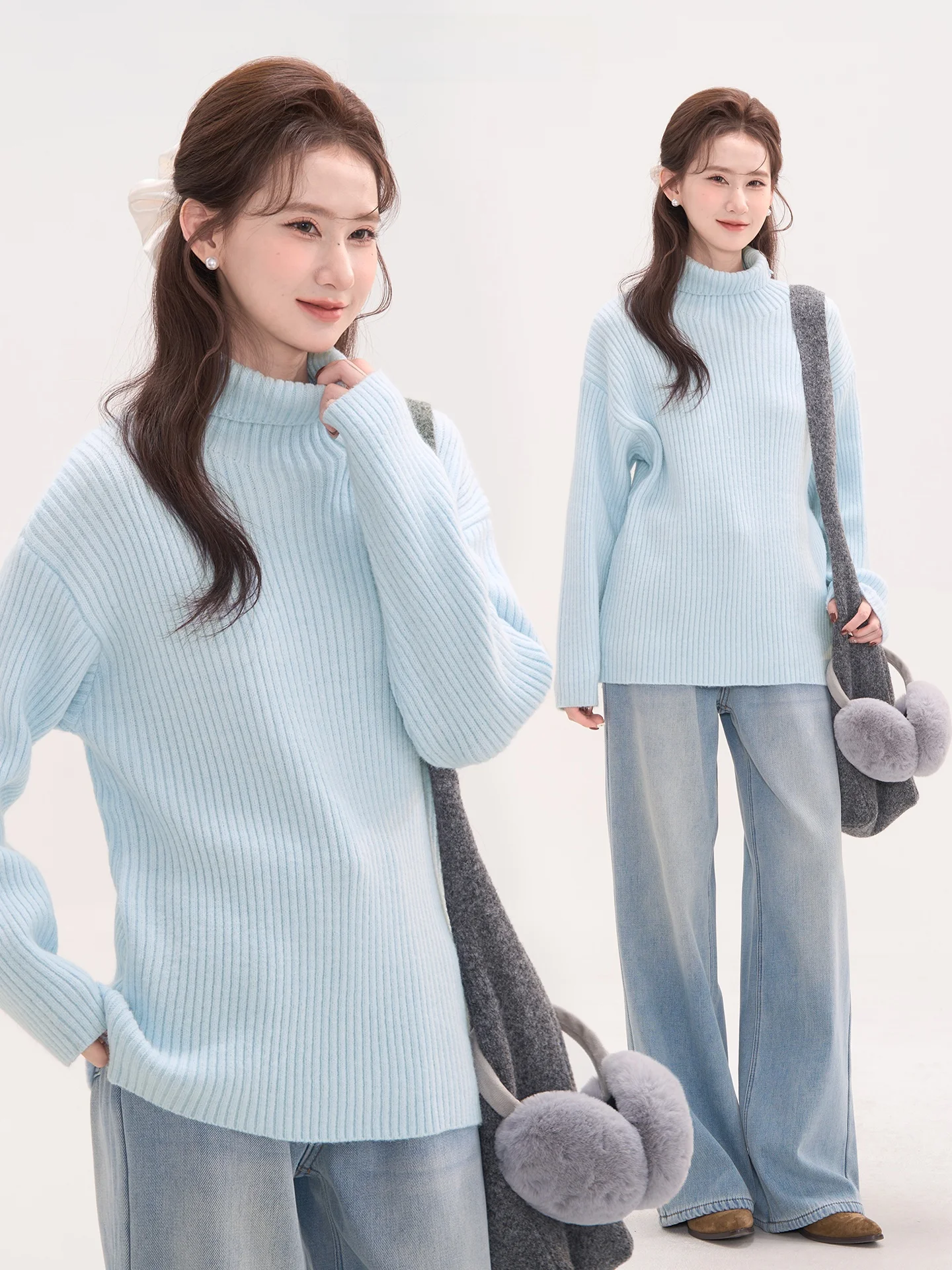 

Floral Field Window Heme Peninsula Slimming High Ne Knitwear Base irt Top for Women Winter Warm Thiened Long Sve Cas...