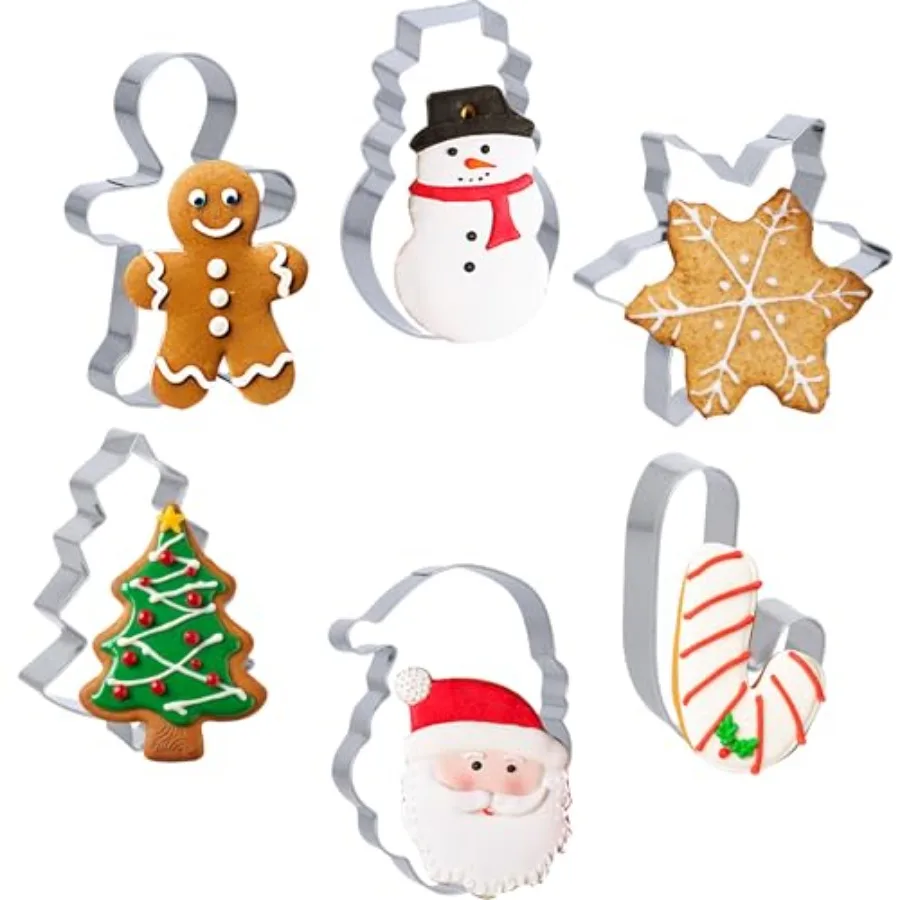 Small Christmas Ce Cutters Set 6 pcs Stainless Steel Metal Holiday Ce Cutter for Baking Christmas Tree Snowflake Ginger Man Sno