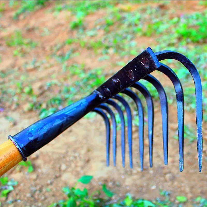 Agricultural Nail Rake Multi-functional Manual Forging Rake Grass Loose Soil Flat Steel  Vegetable Garden Nine-tooth Nail Rake