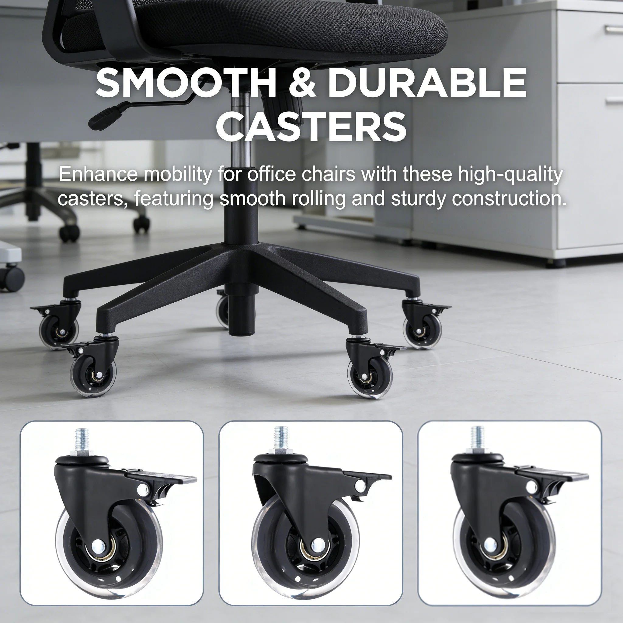 

6pcs-3-inch M6/M8/M10 PU screw casters, silent universal/with brake casters, suitable for various applications.