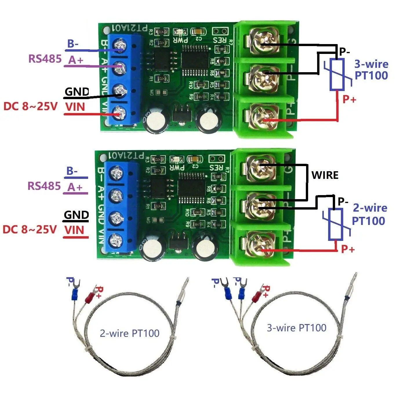 DC 12V RTD Converter RS485 Acquisition Modbus Rtu Temperature Sensor -40~+220