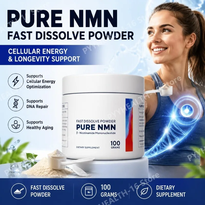 Pure NMN Powder, Fast Dissolve Beta-Nicotinamide Mononucleotide for Longevity Support and Healthy Aging Support, Non-GMO, 100 G