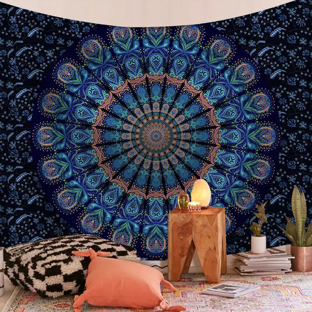 Indischer Mandala Wandbehang Wandteppich Boho Wandtuch Wandteppiche Dekor Psychedelic Hippie Böhmen Wandteppich Schlafzimmer Dekoration – Detail 15