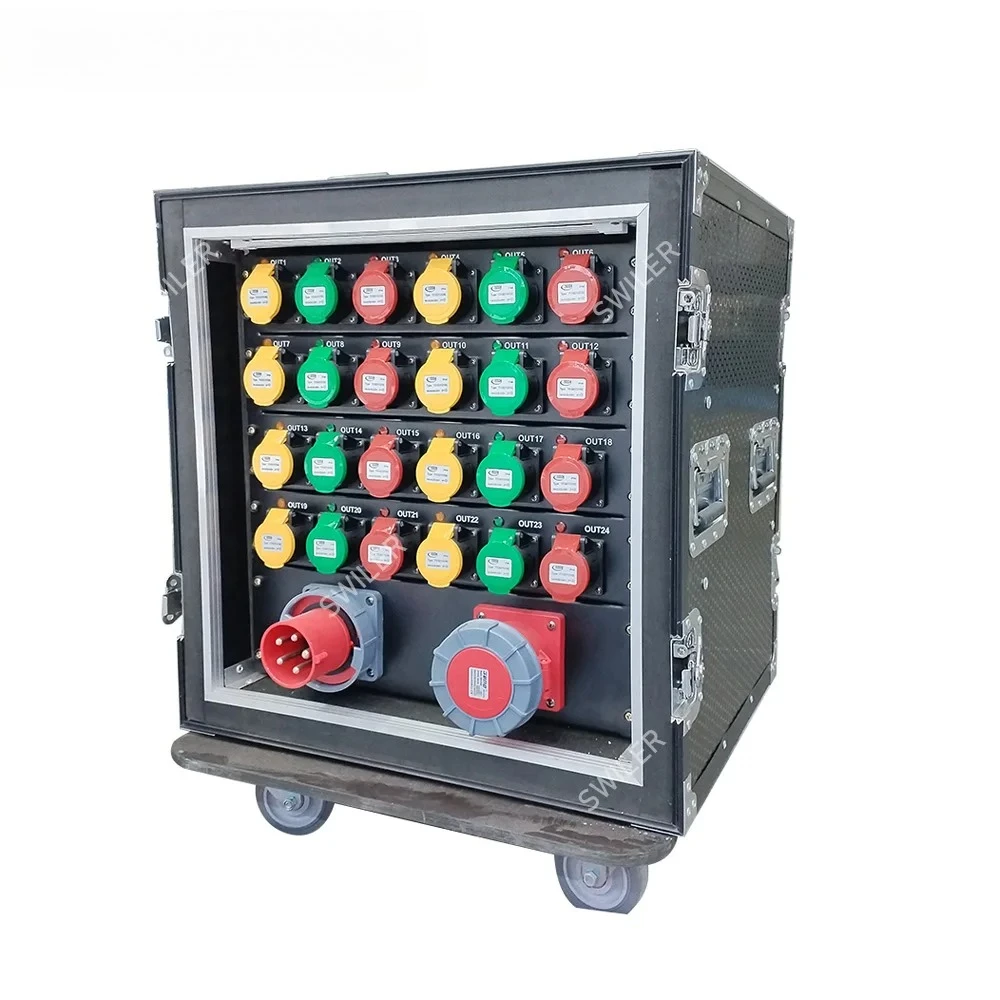 

Stage Power Distribution Box with Wheel Stage Dj 3phase 16/32a Power Plug Distributor 12 Way Distro 16/24/32/48 Channel Cabinet