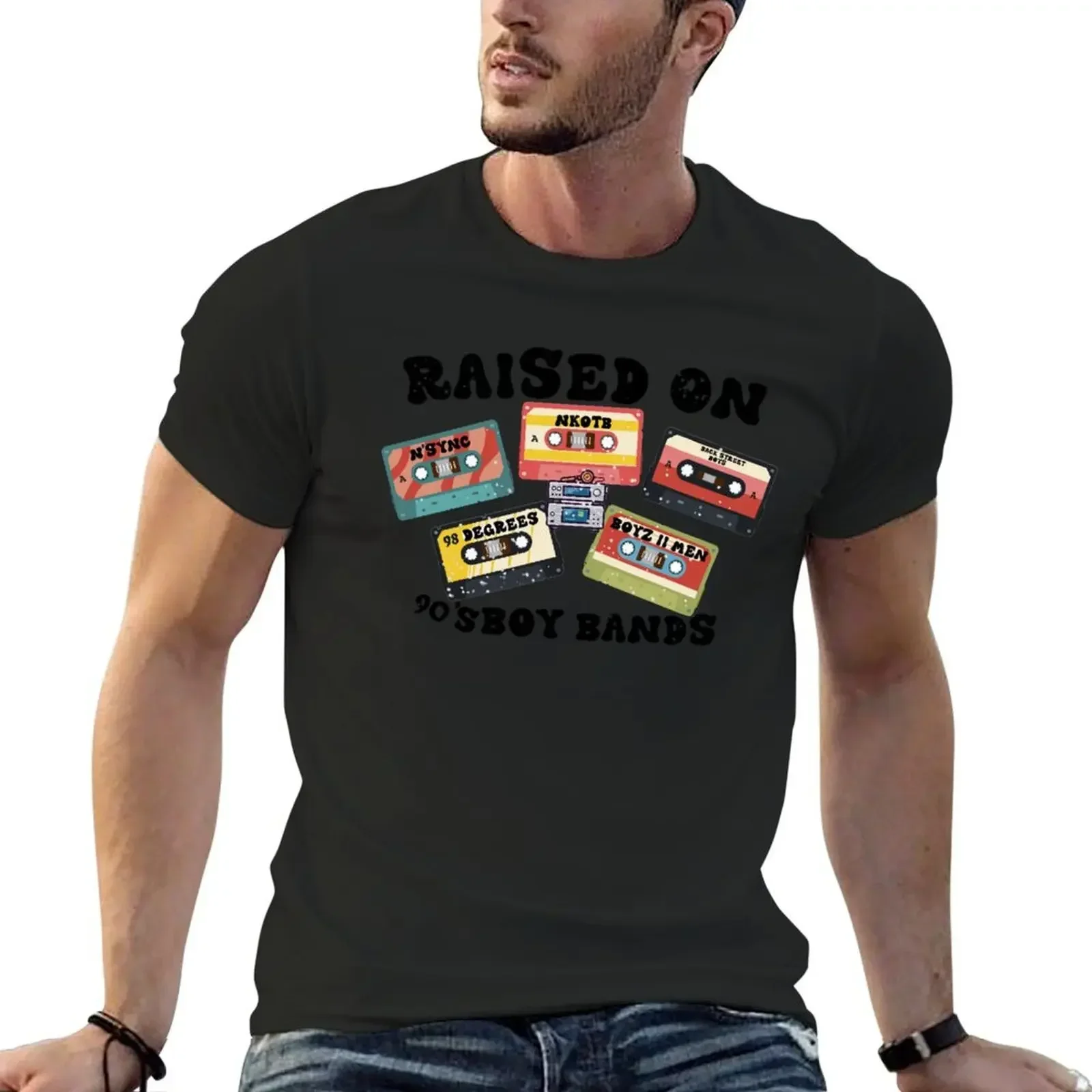 Raised On 90's Boy Band Shirt Gift For Fans, Cassette Tapes Shirt, Classic Rock T-Shirt oversizeds shirts graphic tee men