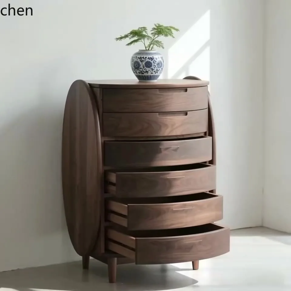 HT Minimalistische Kommode aus massivem Holz, Schubladenschrank, Wohnzimmer, Kunstaufbewahrung, ovaler Schrank