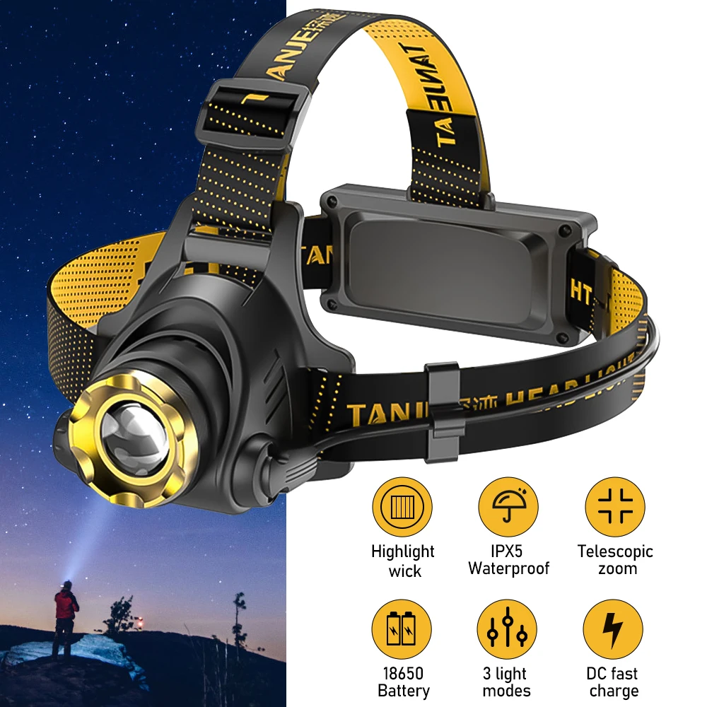 

Powerful LED Induction Headlamp DC Rechargeable Headlight Aluminium Alloy Outdoor Waterproof Head Lamp High Lumen Head Torch