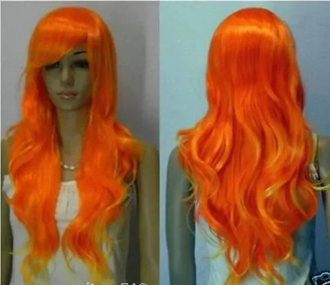 Perruque longue bouclée orange jaune mixte pour femme, mode cosplay, vente en gros