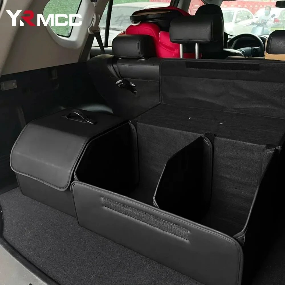 Car Storage Organizer Box Carpet Tape Sticker Folding PU Leather Large Capacity Cars Stowing Tidying Fixed Self Adhesive Sticker