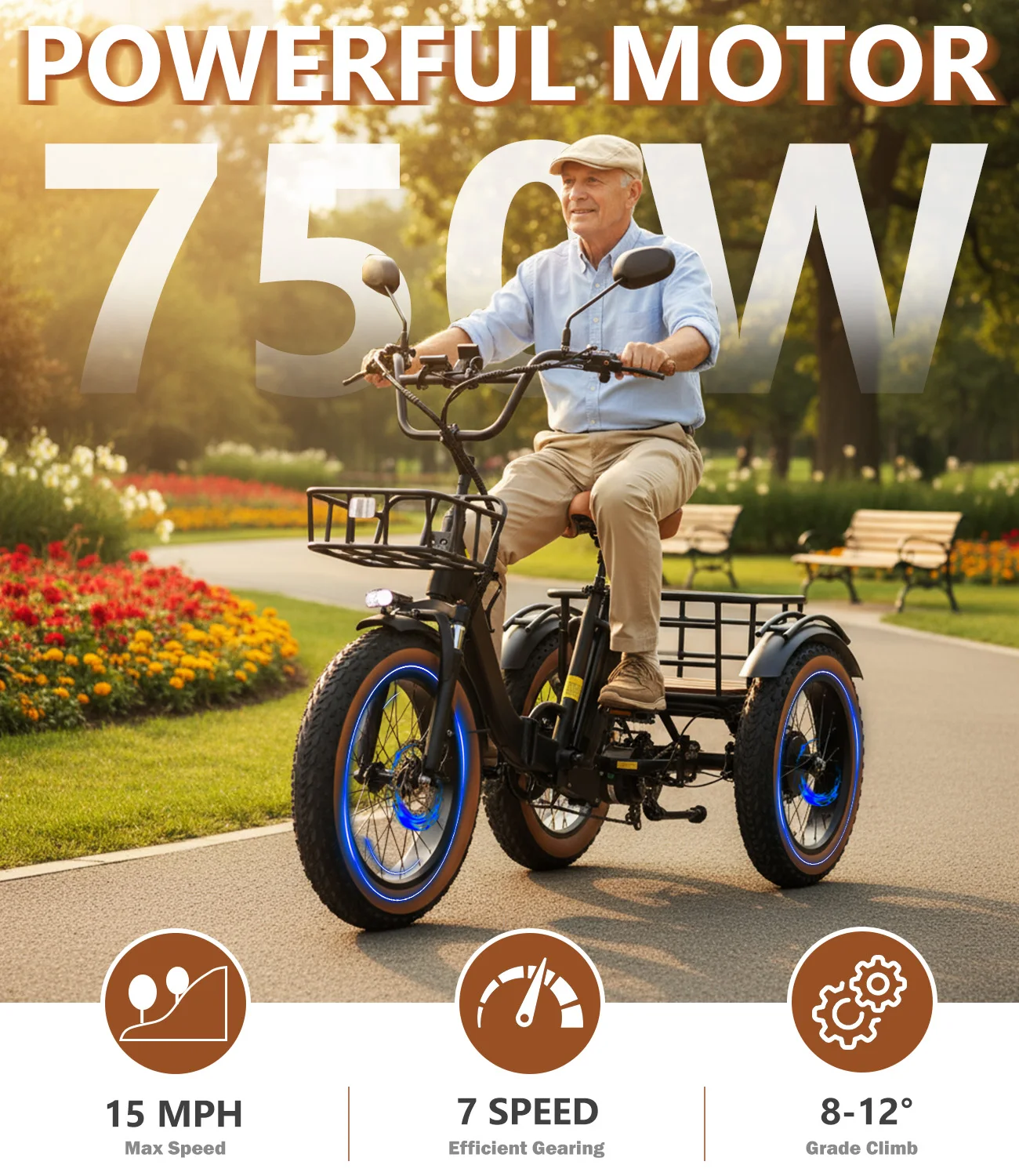 

Broobey Folding Electric Tricycle Peak 1350W 48V 15.6Ah Outdoor Electric Tricycle 20\"X4.0 Fat Ebike for Adult