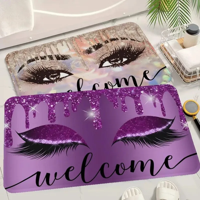 Rose Golden Glitter Eyelash Lashes Door Mat Washable Non-Slip Living Room Sofa Chairs Area Mat Kitchen Bedside Area Rugs Mat