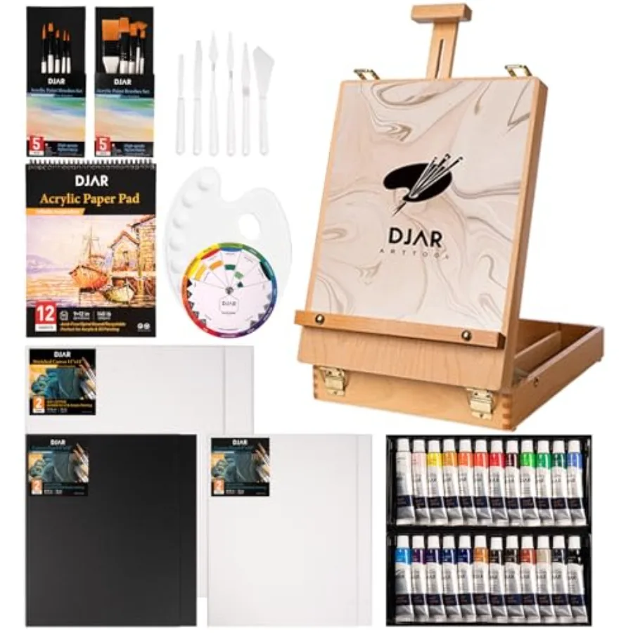 

Набор акриловых красок из 49 предметов с настольным мольбертом, 24 цветными акриловыми красками, холстом на подрамнике 11x14 дюймов и другим художественным принадлежностями
