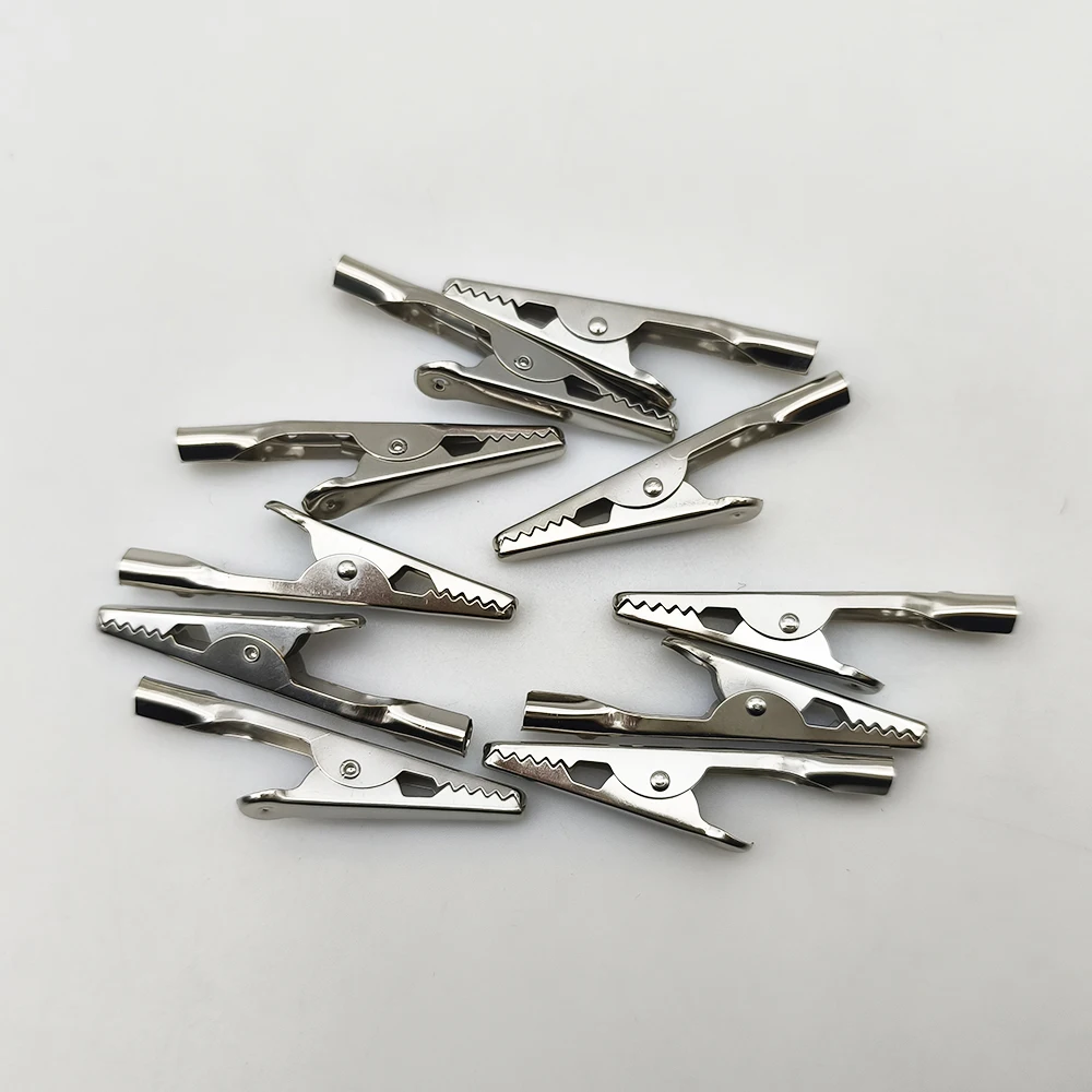 Pinzas de cocodrilo de Metal, Clip de prueba de cocodrilo, Cable de prueba de plomo eléctrico, abrazaderas de batería de 50mm de longitud, 10/20 Uds.