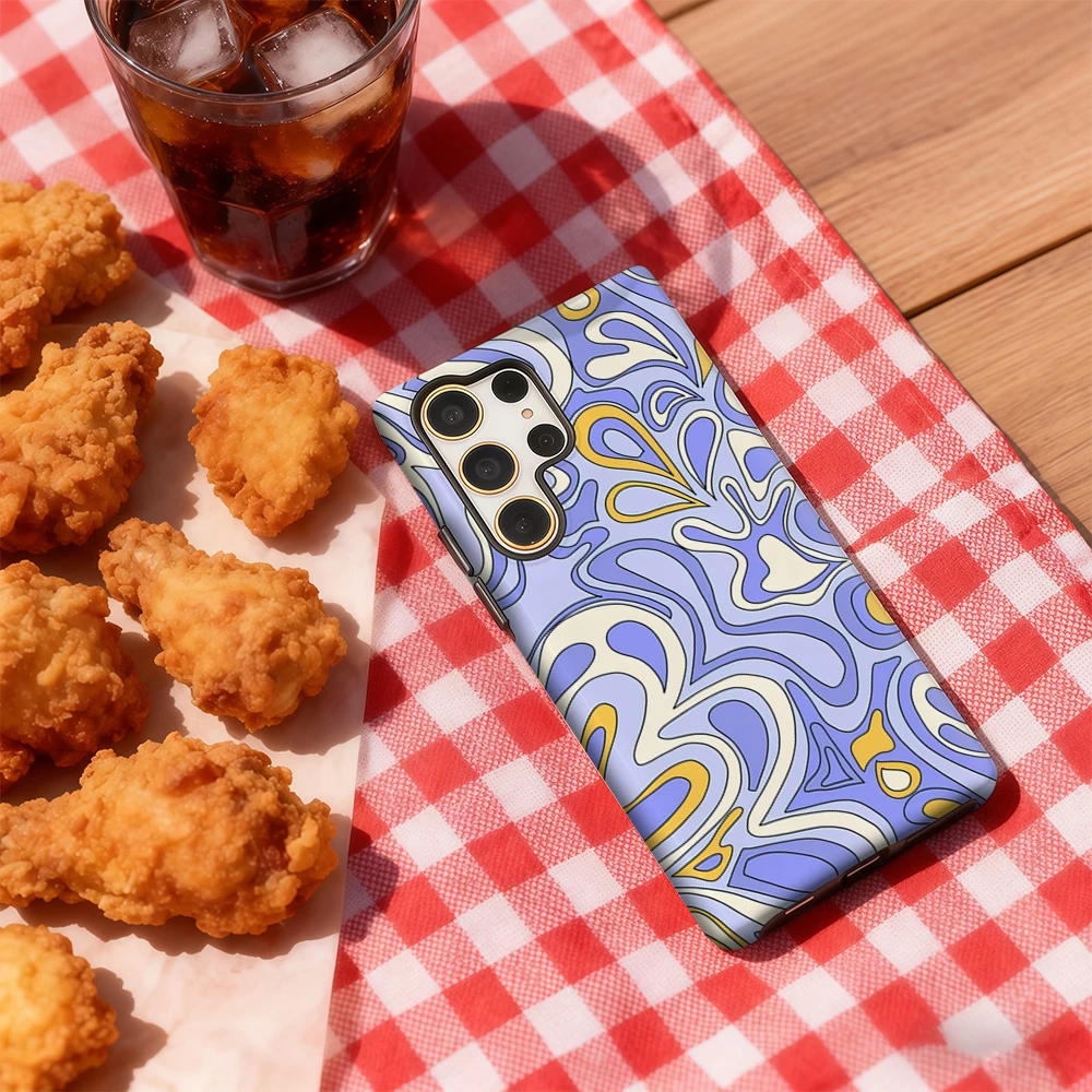 Custodia per telefono Swirly blu e oro per Samsung Galaxy S25 Ultra S24 S23 Ultra Plus Cover posteriore antiurto a doppio strato