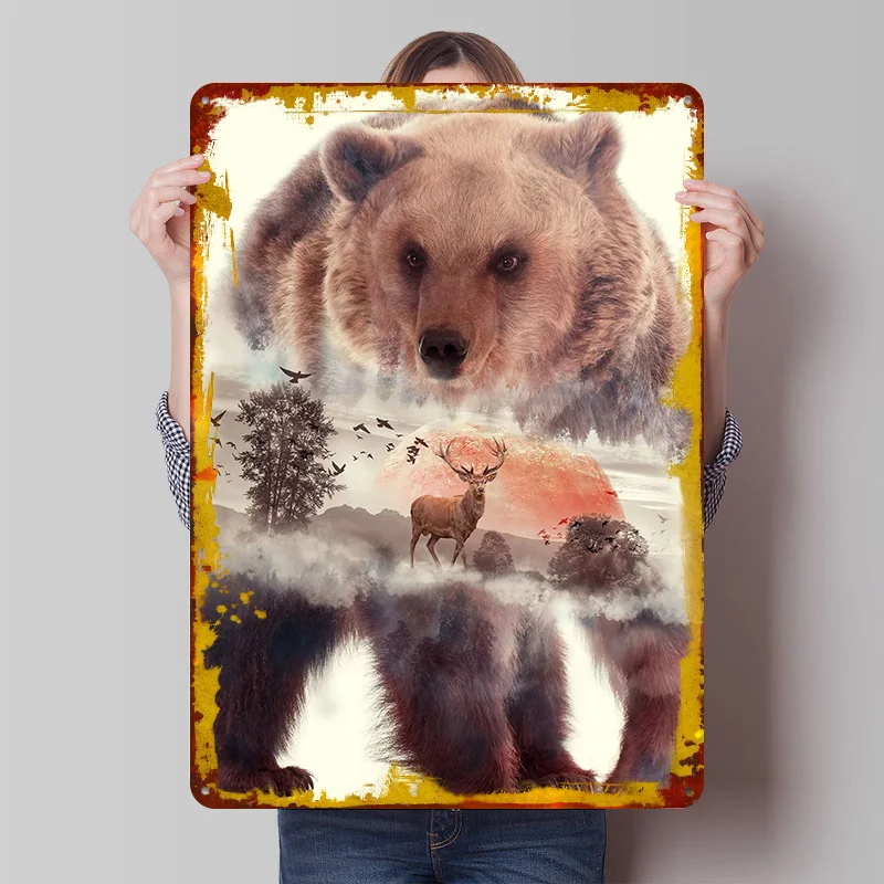 Bear Exposure Metal Poster Custom Wall Art Retro Vintage Tinplate Signs for Man Cave Garage Decoration Room Home Decorations