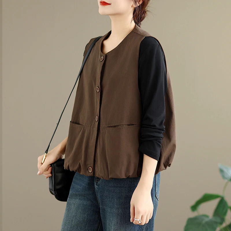 

Весенний женский свободный жилет 2026 года с внутренним клетчатым узором, верхняя одежда больших размеров, модный утягивающий топ