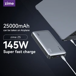 zime Z5 Power Bank 25000mAh 145W Power Bank 100W Self-Charging & Digital Display QC3.0/PD3.0 For Macbook/ iPhone/Samsung/Tablet
