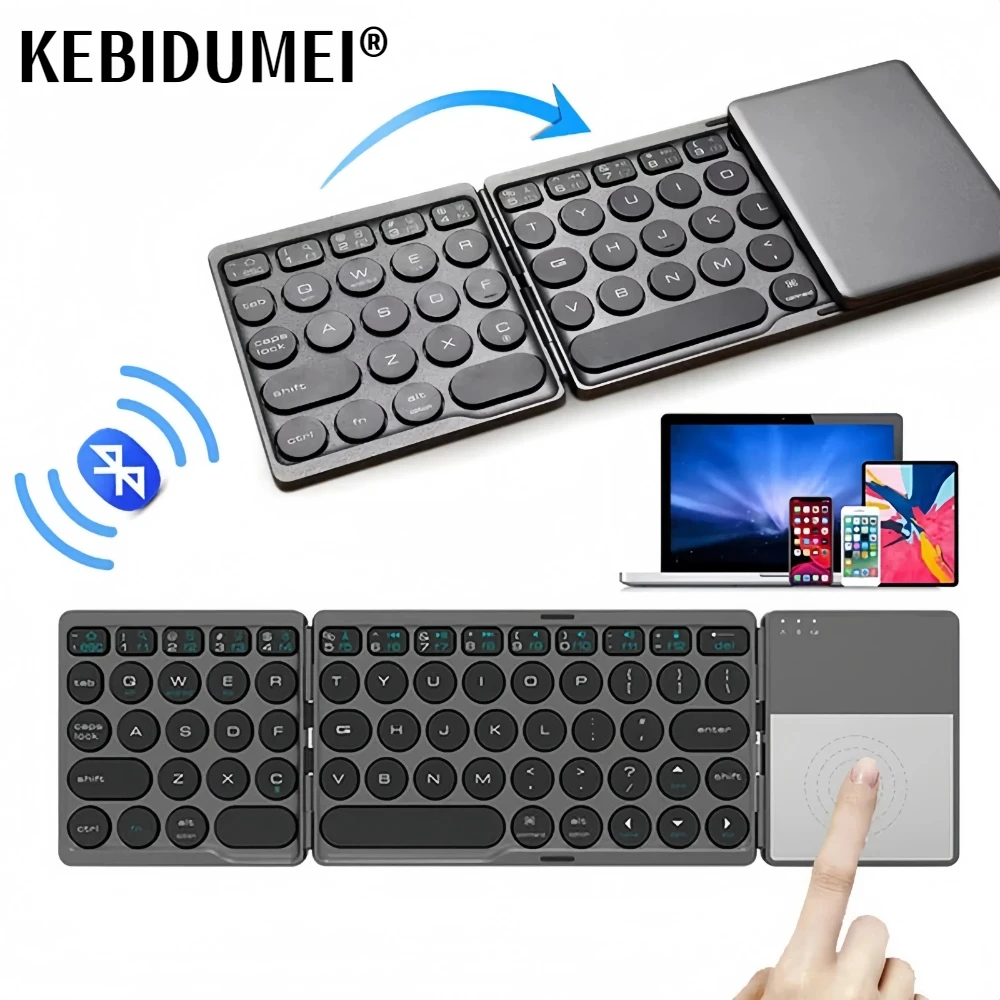 Mini Folding Keyboard Bluetooth Wireless Portable Universal Foldable Keyboard with Touchpad for Windows Android IOS Tablet iPad