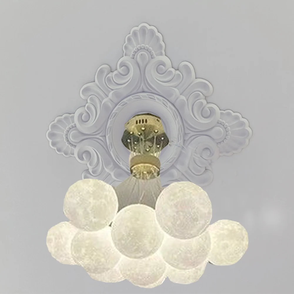 Round PU Simulated Gypsum Ceiling Medallion Lightweight Carved Lamp Tray European Style Decor for Home Villa Hotel Ceiling Art D