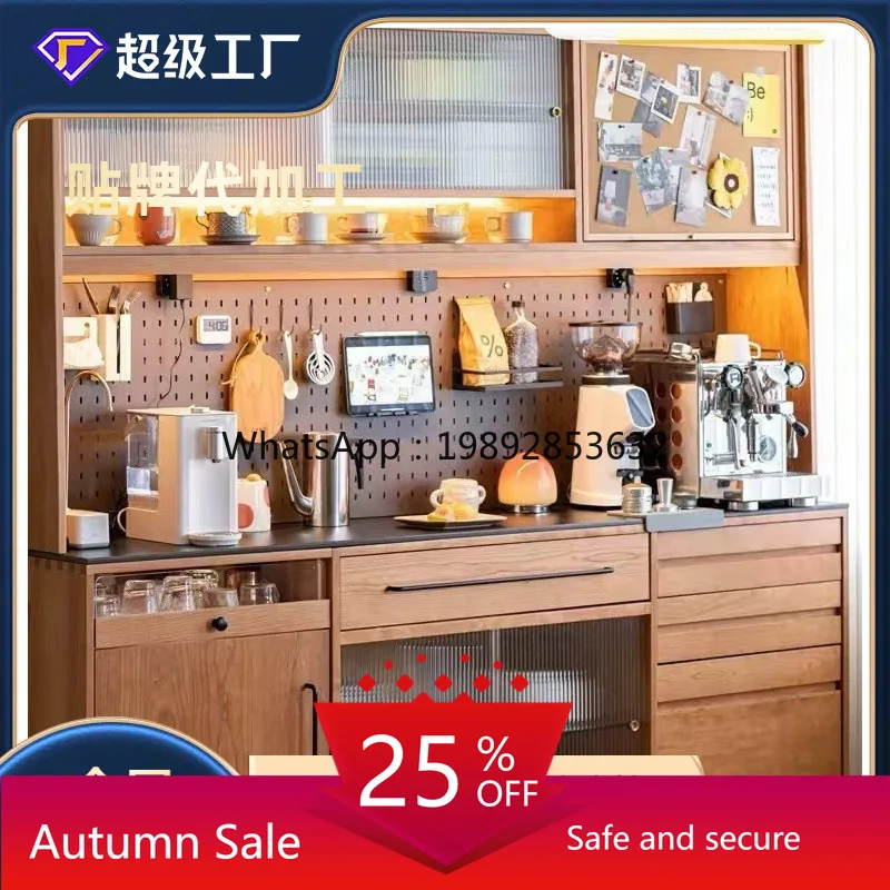 

LYY Sideboard Solid Wood Rock Board Cherry Wood Side Cabinet Integrated Wall-Mounted High Cabinet