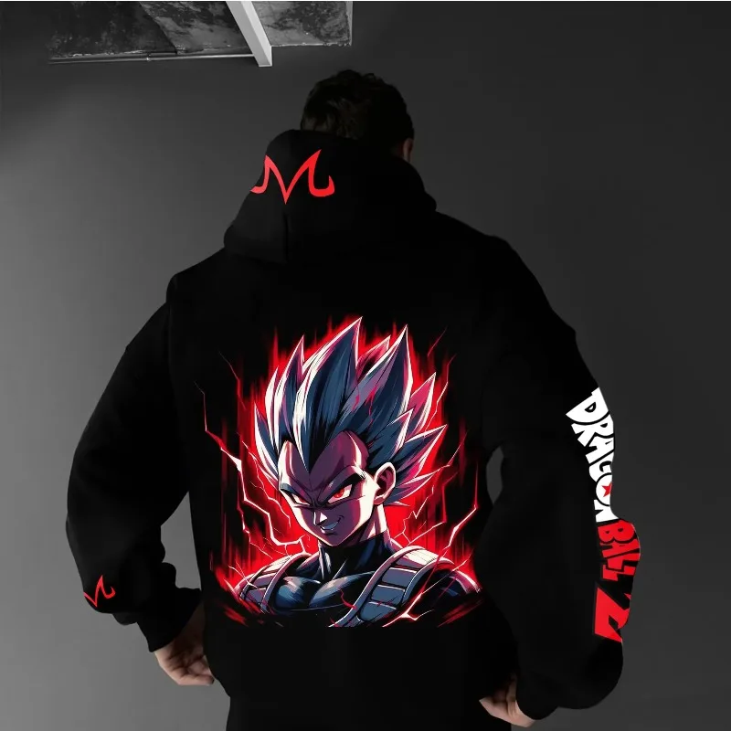 

Dragon Ball Z Fall/Winter New Men's Hooded Sweatshirt Street Anime Style Peripheral Vegeta Print Loose Trend Casual Jumper Top