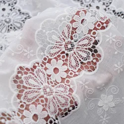 Pure White Hollowed Out Embroidery Flower Cotton Fabric Shirt Dress Fabric DIY Tablecloth Handmade Fabric Sewing Accessories