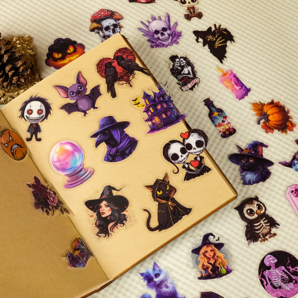 50PCS Halloween PET Horror Aesthetic Cartoon Stickers - Witch & Skull Designs for DIY Luggage & Notebooks AnimeWorlds Store