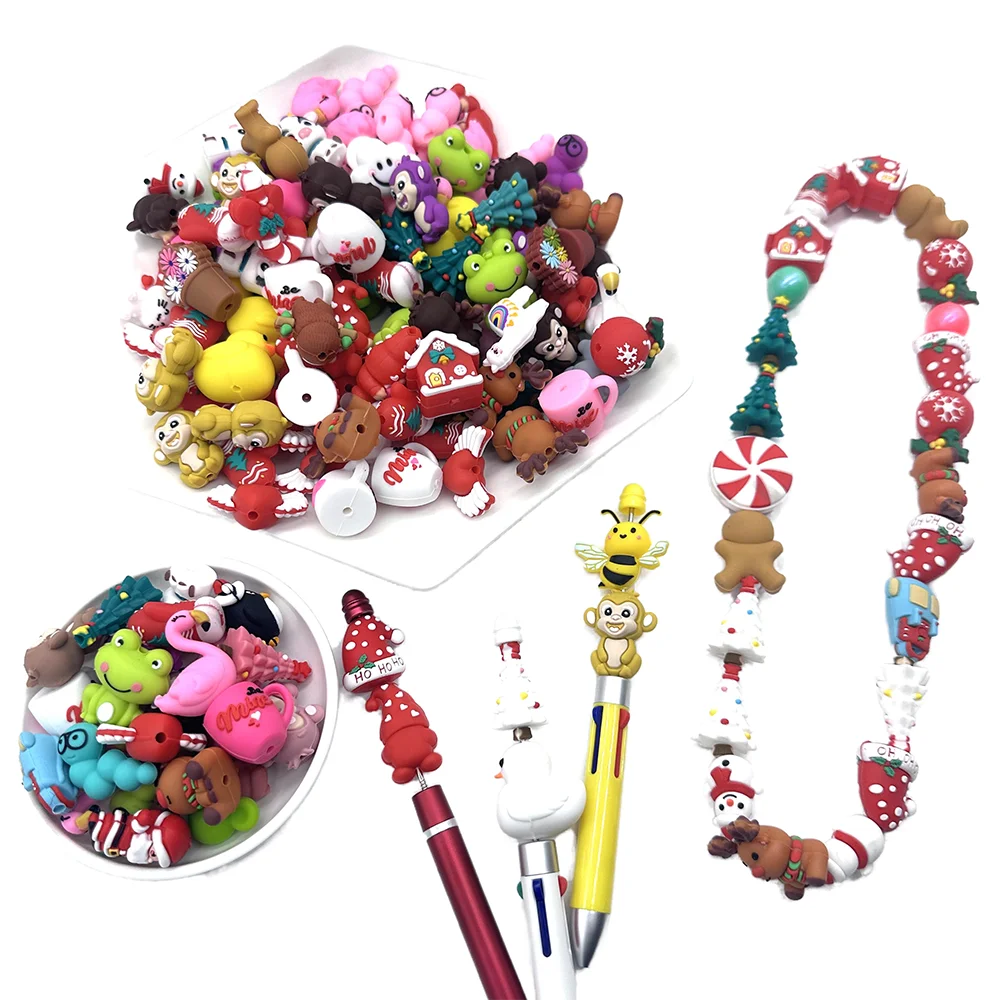 5/10/20 piezas cuentas de silicona 3D collares DIY cuentas de bolígrafo de plástico llaveros decoración de coche cadenas bolsa cadenas joyería cuentas focales