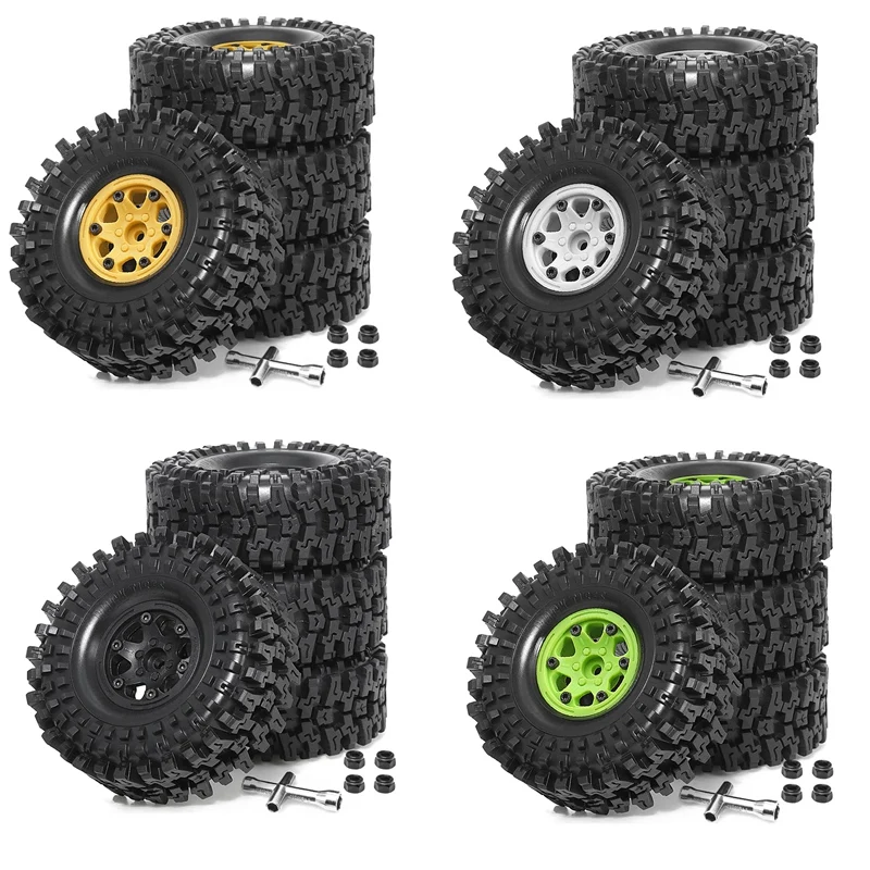 4PCS Plastic Wheel Hub 1.9Inch Rubber Rock Tyres Wheel Tires For 1:10 RC Crawler Car Axial SCX10 TRX4