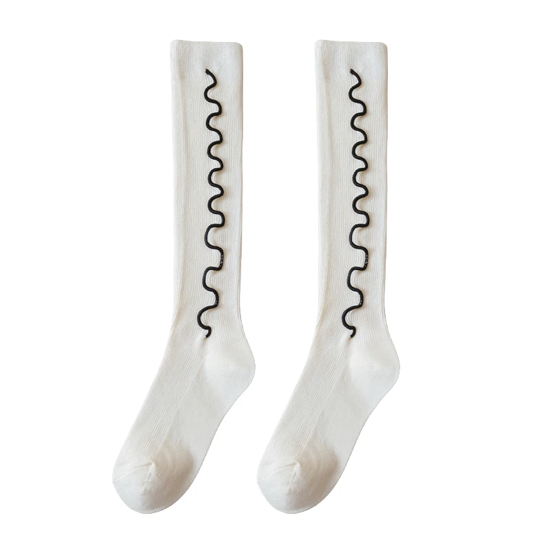 جوارب بيضاء طويلة بسيطة قابلة للتنفس للنساء ، جوارب مريحة ، ركبة عالية ، سيدات ، موضة جديدة ، جودة عالية ، ربيعية #6
