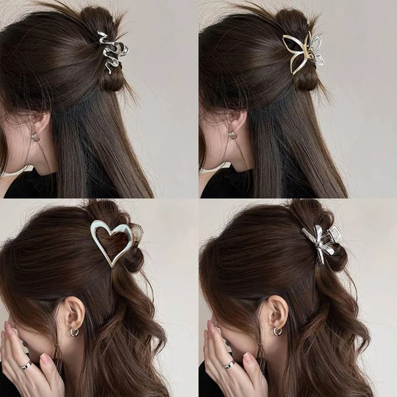 

Medium Metal Bow Butterfly Crab Hair Claw Clips Women Girls Silver Hair Clamps Barrettes Heart Ponytail Hair Accessories Fashion