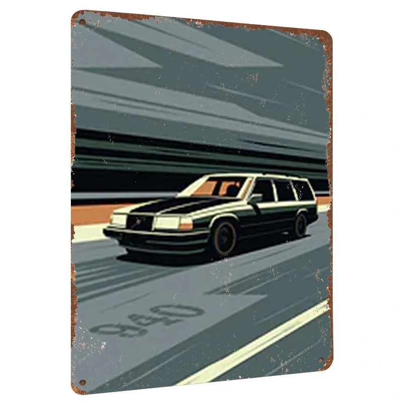 Vintage Car Highway Landscape Custom Metal Wall Art Home Decor Living Room Bedroom Hanging Decoration