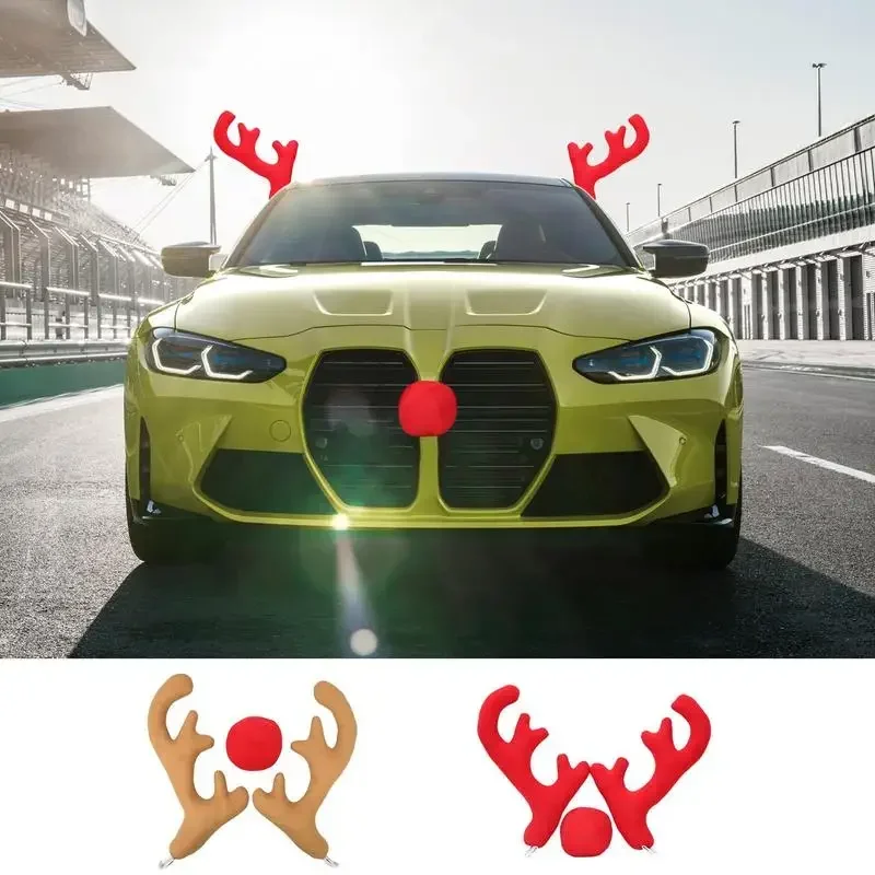 Car Christmas Reindeer Antler Decorations Reindeer Antlers Christmas Decor for SUVs Reindeer Auto Kit Christmas Car Decorations