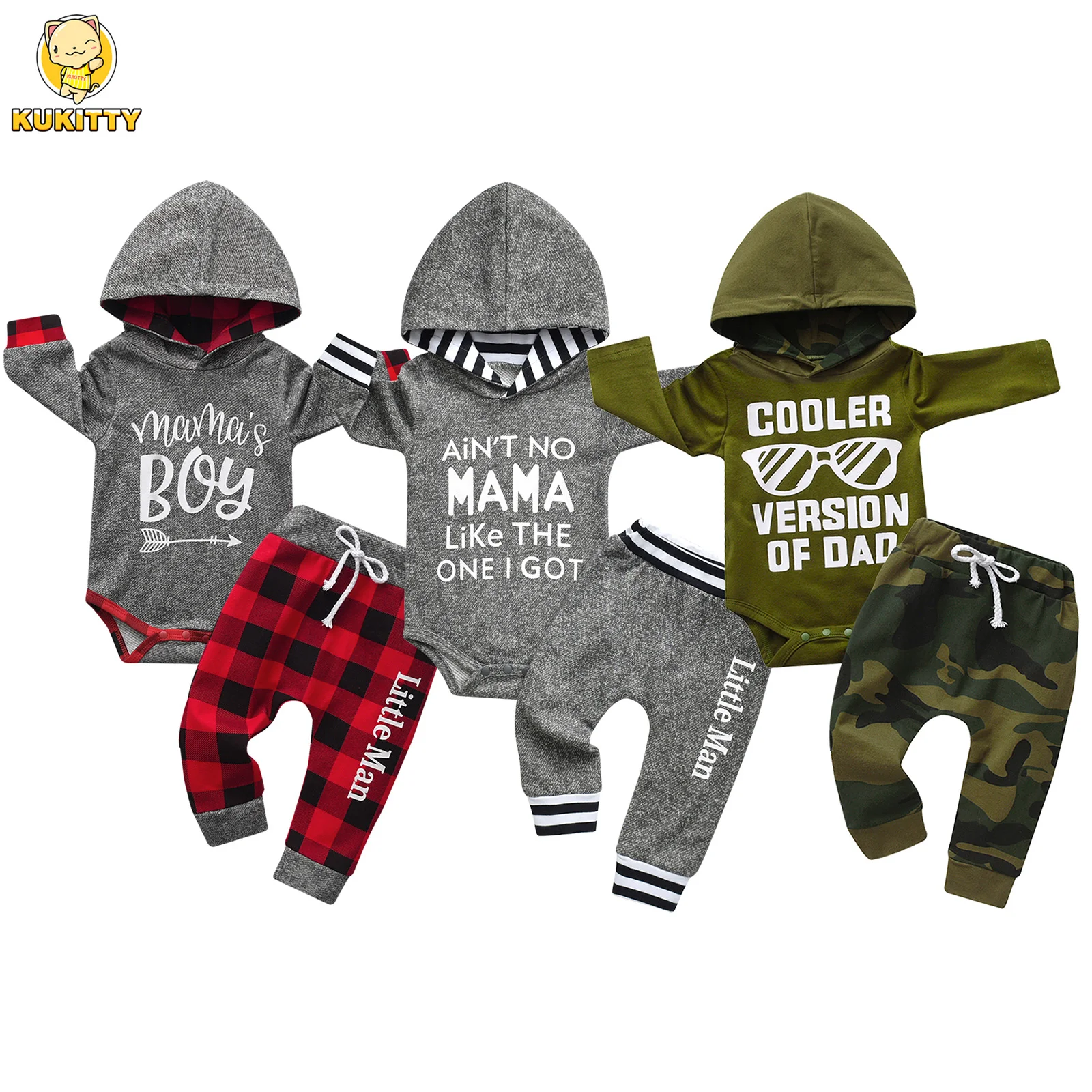 Newborn infant Baby Boys Spring Autumn Clothes Set Cotton Long Sleeve Hooded Romper Bodysuit Top and Pants Toddler Boys Outfit